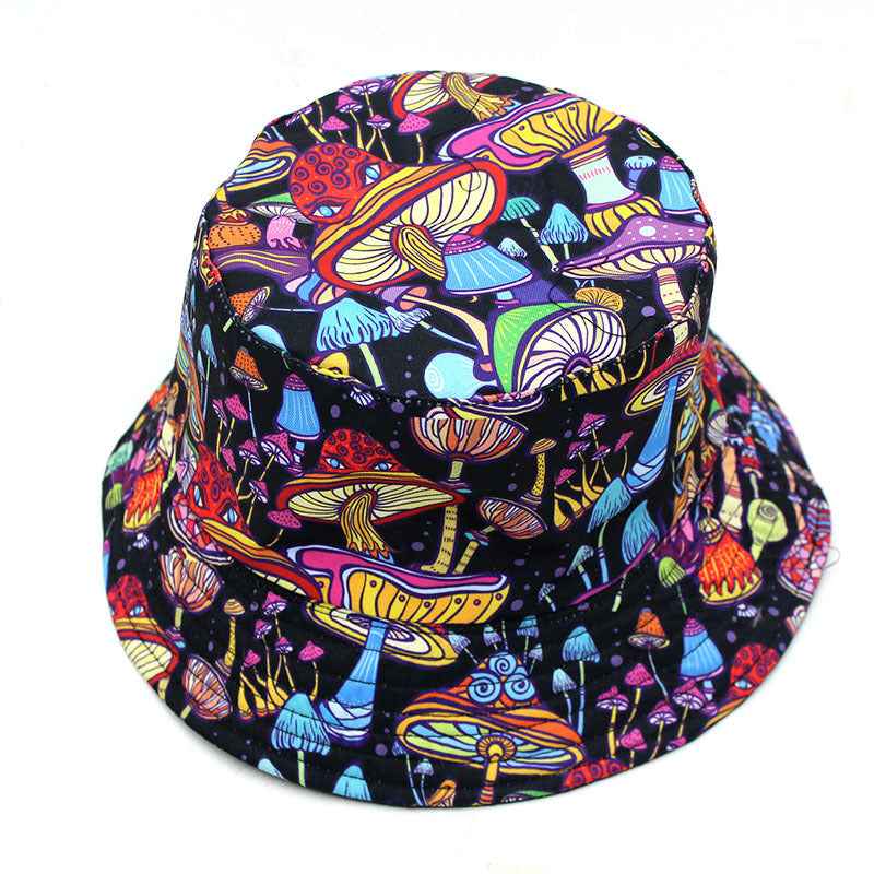 Colorful Mushroom Print Bucket Hat Hip Hop Lightweight Couple Basin Hat