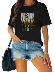 New York Graphic Tee Womens Casual Crew Neck T shirt