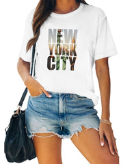 New York Graphic Tee Womens Casual Crew Neck T shirt