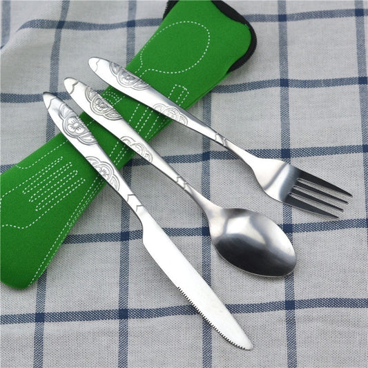 3pcs Stainless Steel Cutlery Set w/ Bag for Travel & Outdoor Dining