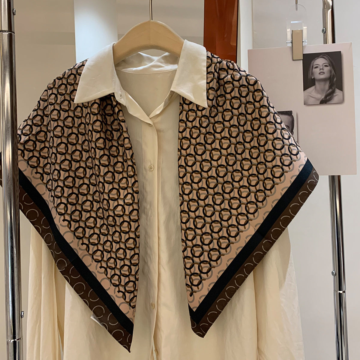 Twill Silk Square Scarf Circles Print Shawl