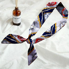 Vintage Chain Print Skinny Scarf Long Ribbon Neckerchief Classic Twilly Scarf