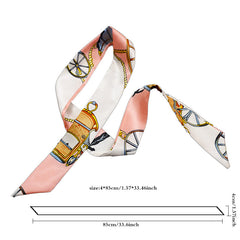 Vintage Chain Print Skinny Scarf Long Ribbon Neckerchief Classic Twilly Scarf