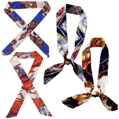 Vintage Chain Print Skinny Scarf Long Ribbon Neckerchief Classic Twilly Scarf
