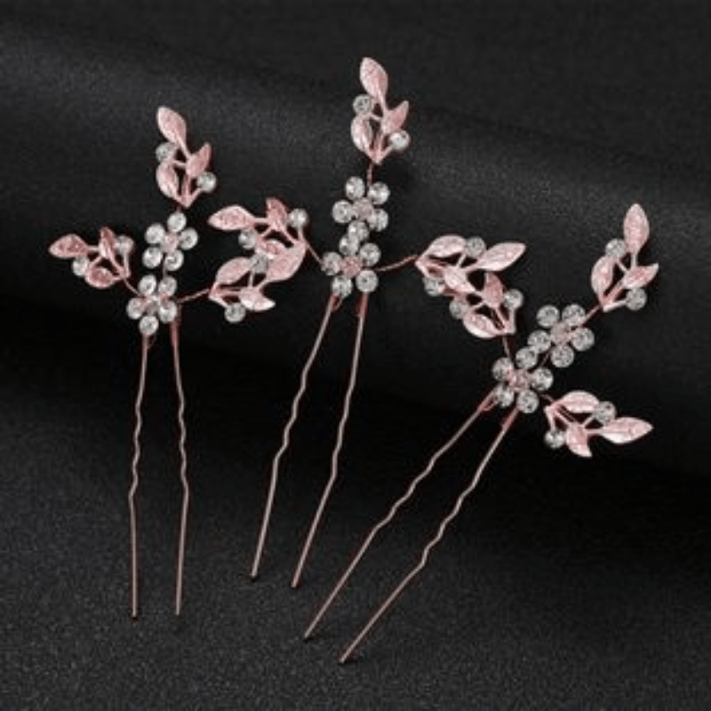 Silvery Leaf Shape Hairpin with Faux Pearl Crystal Inlay