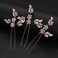 Silvery Leaf Shape Hairpin with Faux Pearl Crystal Inlay