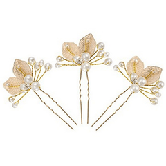 Silvery Leaf Shape Hairpin with Faux Pearl Crystal Inlay