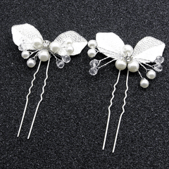 Silvery Leaf Shape Hairpin with Faux Pearl Crystal Inlay
