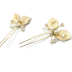Silvery Leaf Shape Hairpin with Faux Pearl Crystal Inlay