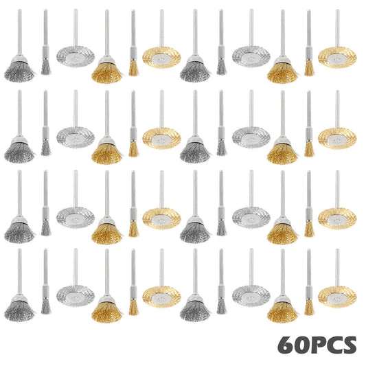 60pcs Wire Brush Wheel Cup Brush Set with 3 Sizes Wire Drill Brush Set