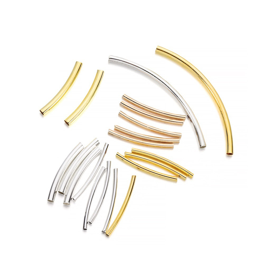 100Pcs Stripe Copper Curve Tube Spacer Beads for DIY Jewelry Making