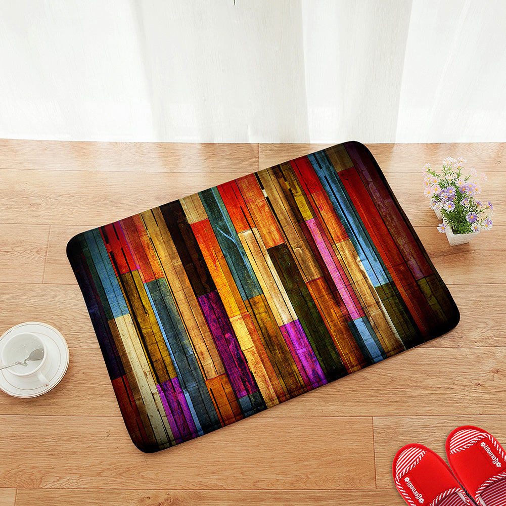 Boho Anti Fatigue Kitchen Rug Colorful Wooden Striped Absorbent Non Slip Mat