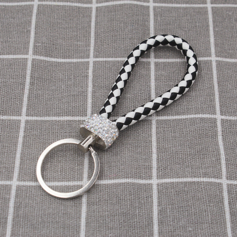 PU Leather Rope Keychains Crystal Key Chains Women Men Key Holder Car Bag Gift