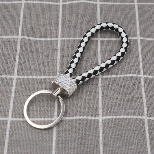 PU Leather Rope Keychains Crystal Key Chains Women Men Key Holder Car Bag Gift