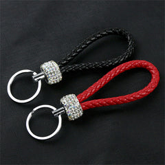 PU Leather Rope Keychains Crystal Key Chains Women Men Key Holder Car Bag Gift