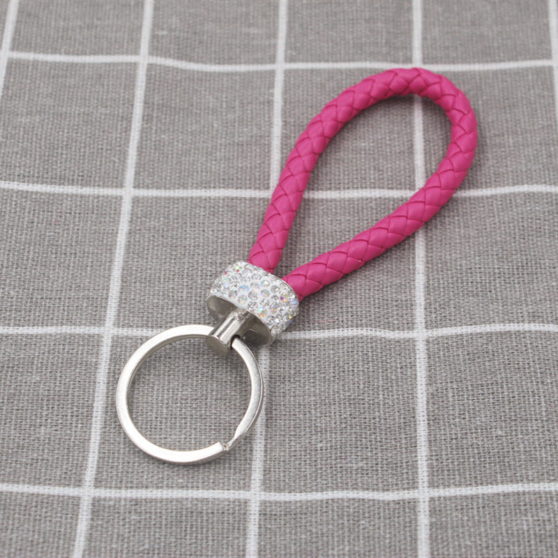 PU Leather Rope Keychains Crystal Key Chains Women Men Key Holder Car Bag Gift