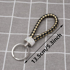 PU Leather Rope Keychains Crystal Key Chains Women Men Key Holder Car Bag Gift
