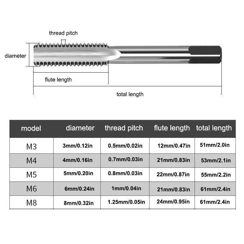 6pcs T Type Drill Set for DIY M3 M4 M5 M6 M8 Tap Set