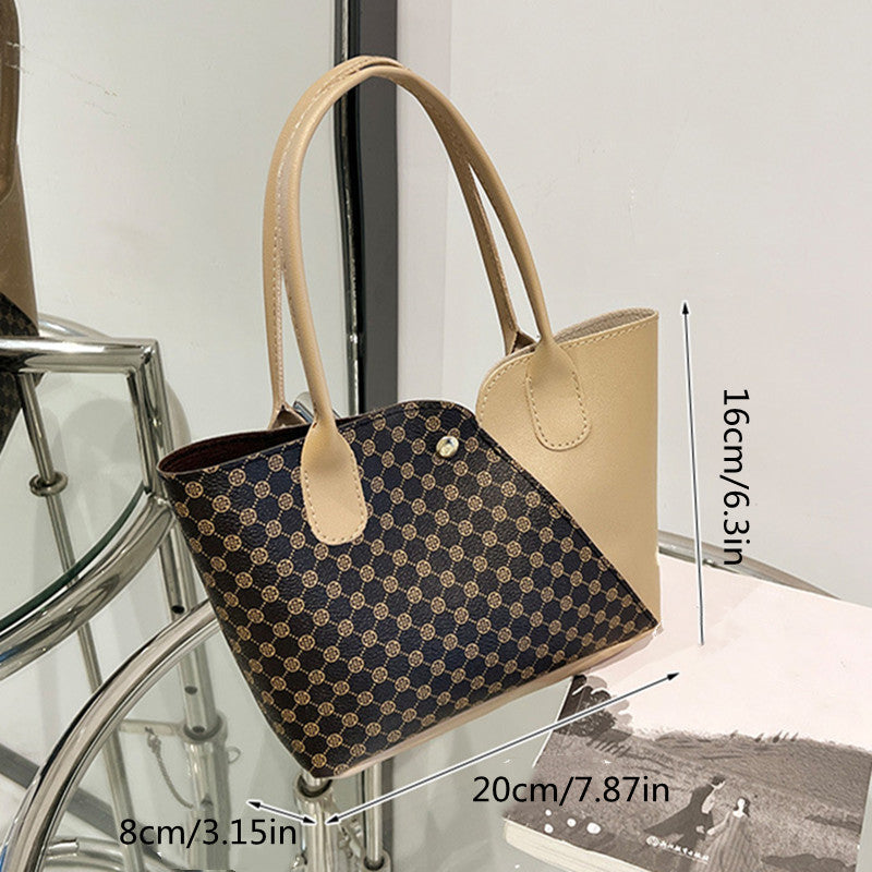 Chic Geometric Pattern Tote Bag - Women's Faux Leather Tote