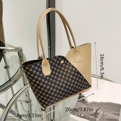 Chic Geometric Pattern Tote Bag - Women's Faux Leather Tote
