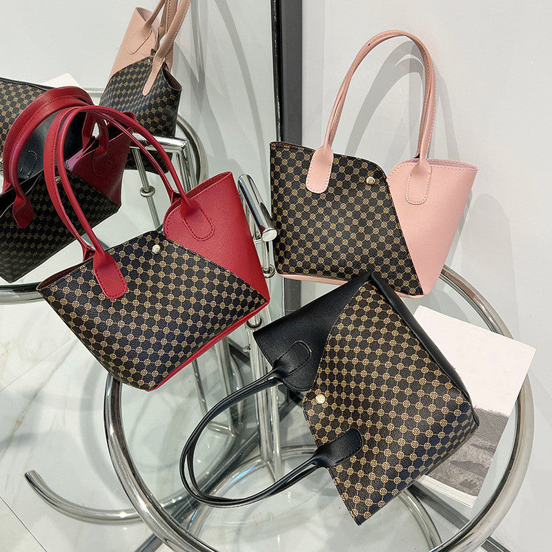 Chic Geometric Pattern Tote Bag - Women's Faux Leather Tote