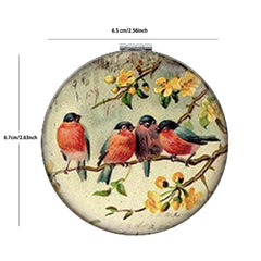 Birds On Branch Round Makeup Mirror Compact Folding Leather Surface Magnifying