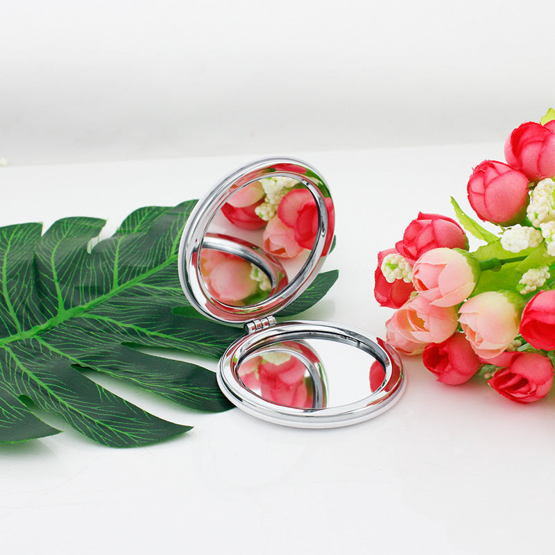 Birds On Branch Round Makeup Mirror Compact Folding Leather Surface Magnifying