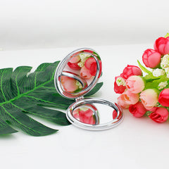 Birds On Branch Round Makeup Mirror Compact Folding Leather Surface Magnifying
