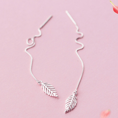 Silver Tassel Leaf Dangle Threader Earrings For Women
