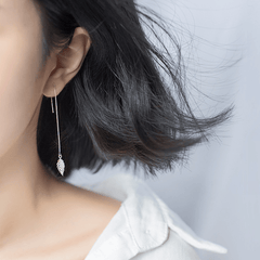 Silver Tassel Leaf Dangle Threader Earrings For Women