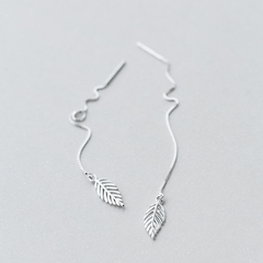 Silver Tassel Leaf Dangle Threader Earrings For Women