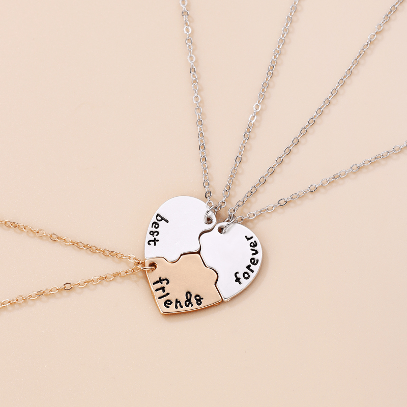 3pcs Girls Heart Pendant Necklace Teen Party Accessories
