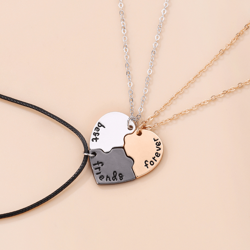 3pcs Girls Heart Pendant Necklace Teen Party Accessories