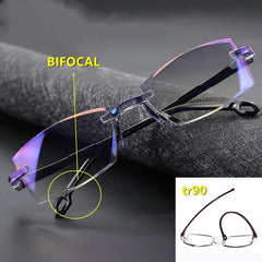 Portable Rimless Bifocal Anti Light Reading Glasses For Men