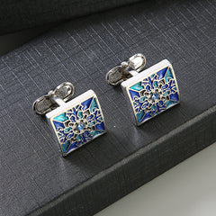 Pair Colored Checker Crystal Cufflinks French Shirts Cufflinks