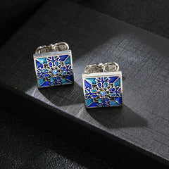 Pair Colored Checker Crystal Cufflinks French Shirts Cufflinks