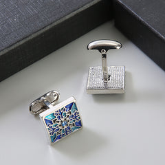 Pair Colored Checker Crystal Cufflinks French Shirts Cufflinks
