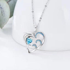 Cartoon Dolphin Wave Heart Pendant Necklace Holiday Gift