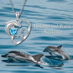 Cartoon Dolphin Wave Heart Pendant Necklace Holiday Gift