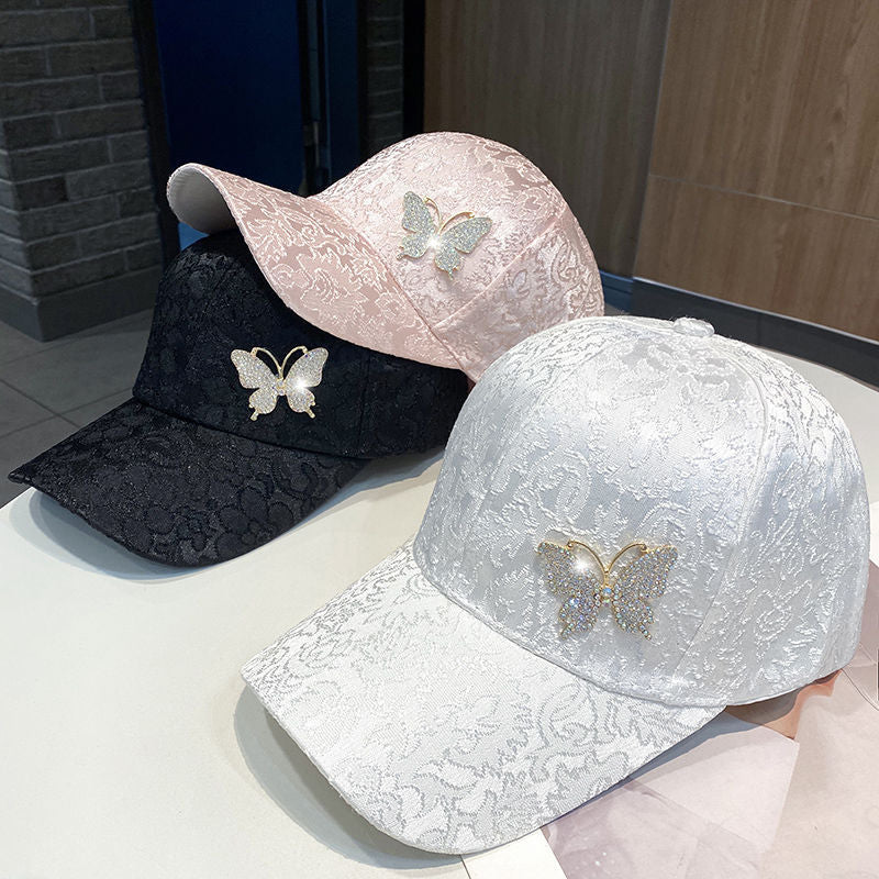 Rhinestone Butterfly Lace Baseball Cap Embroidery Sun Hat