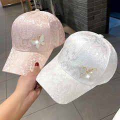Rhinestone Butterfly Lace Baseball Cap Embroidery Sun Hat