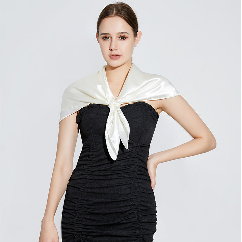 Classic Satin Square Scarf Solid Silk Neckerchief Bandana Head Scarves