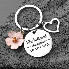 Empowering Pink Petal Peach Heart Keychain