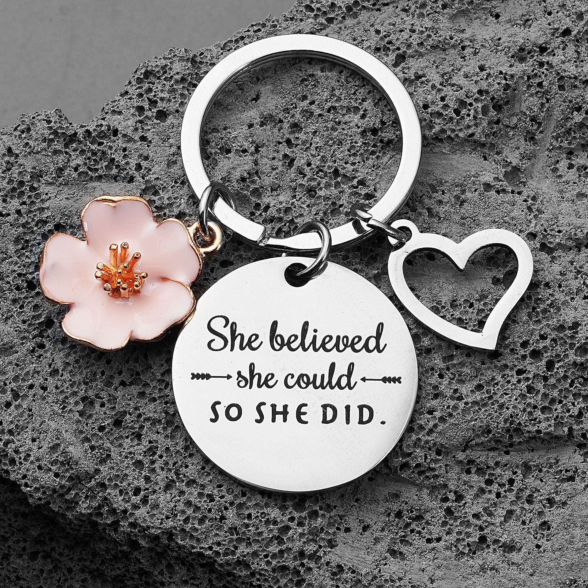 Empowering Pink Petal Peach Heart Keychain