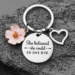 Empowering Pink Petal Peach Heart Keychain