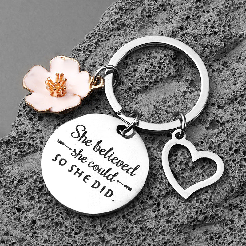 Empowering Pink Petal Peach Heart Keychain