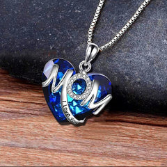 Girls Letter MOM Rhinestones Crystal Heart Pendant Necklace