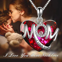 Girls Letter MOM Rhinestones Crystal Heart Pendant Necklace