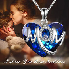 Girls Letter MOM Rhinestones Crystal Heart Pendant Necklace