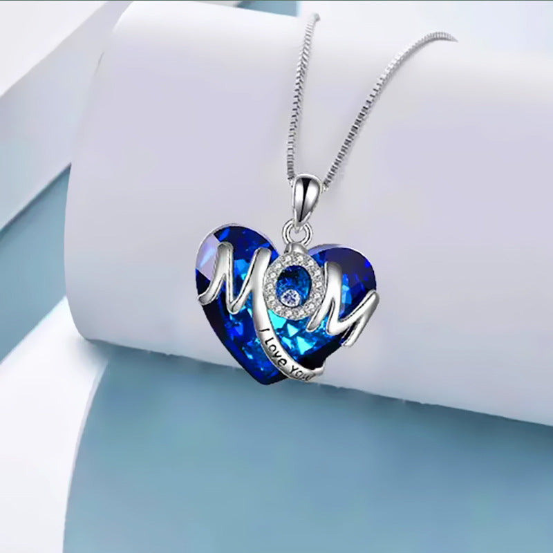 Girls Letter MOM Rhinestones Crystal Heart Pendant Necklace